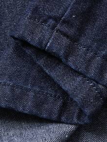 FRIFUL Women's Drop Shoulder Long Sleeve Zip Front Belted Waist Utility Pocket Casual Denim Dress Maxi Dress - Blue - View 7