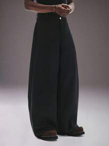 STYNVO Quần ống rộng nam màu trơn có cúc, kiểu dáng thường ngày. - màu đen - Xem 4