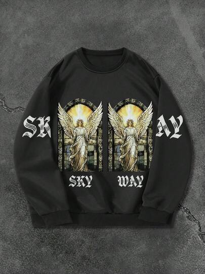 GENIUS ODE 1pc Men Oversized Pumpkin Lantern Graphic Sweatshirt, Loose Fit Long Sleeve Pullover Pullover Sweatshirt, Versatile For Autumn/Winter, Casual High Street Layering, Suitable For Husband/Boyfriend Gift, Unisex Couple Matching