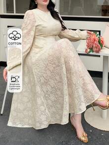 Dazy Plus Dehnbares, figurbetontes, elegantes Spitzen-Patchwork-Meerjungfrauenkleid, sexy Damenkleid in Große Größen für Frühling/Herbst-Dates, Apricot - Aprikosenfarben - Übersicht 1