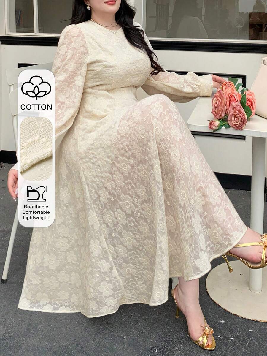 Dazy Plus Dehnbares, figurbetontes, elegantes Spitzen-Patchwork-Meerjungfrauenkleid, sexy Damenkleid in Große Größen für Frühling/Herbst-Dates, Apricot - Aprikosenfarben - Übersicht 1