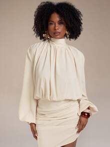 Normani Women's Sexy Backless Mini Long Sleeve Bodycon Dress, Christmas & New Year Party Cocktail Dress - Beige - View 1