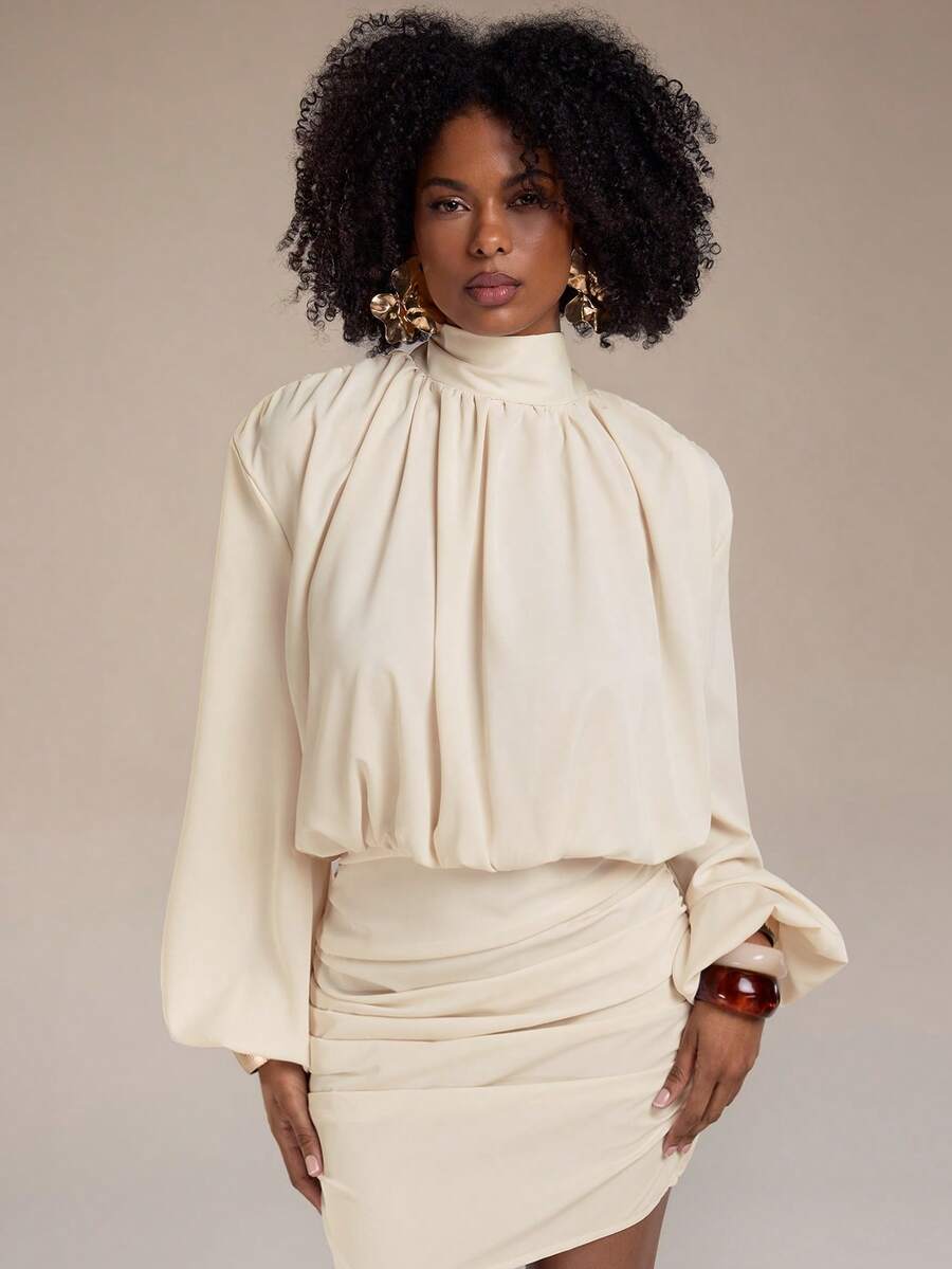 Normani Women's Sexy Backless Mini Long Sleeve Bodycon Dress, Christmas & New Year Party Cocktail Dress - Beige - View 1