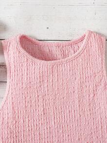 SHEIN 少女针织纹理休闲背心套装 - 淺粉色 - 查看 5