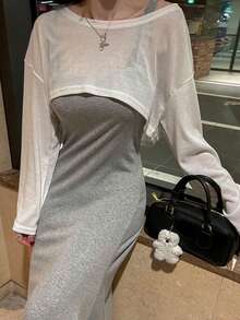 DAZY Women's Loose Drop Shoulder Cropped Sheer Top, Spring/Summer - White - View 5