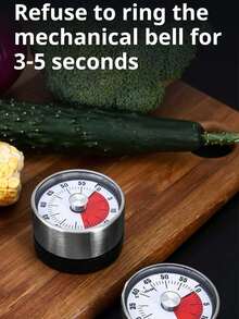 1 pieza Temporizador mecánico con imán en la parte posterior, temporizador de cocina, temporizador de cocción, temporizador circular de acero inoxidable, temporizador de cuenta regresiva de 60 minutos, sin batería requerida, herramienta de recordatorio de tiempo de cocina, adecuado para cocina, cocción, gimnasio, aula, oficina, restaurante, hornear, etc. - Blanco - Ver 8