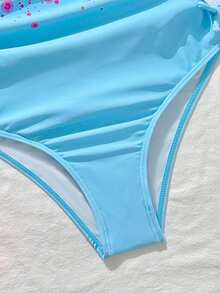 SHEIN 女童闪亮蓝色印花连体泳衣，休闲修身款，适合游泳和度假 - 彩色 - 查看 6