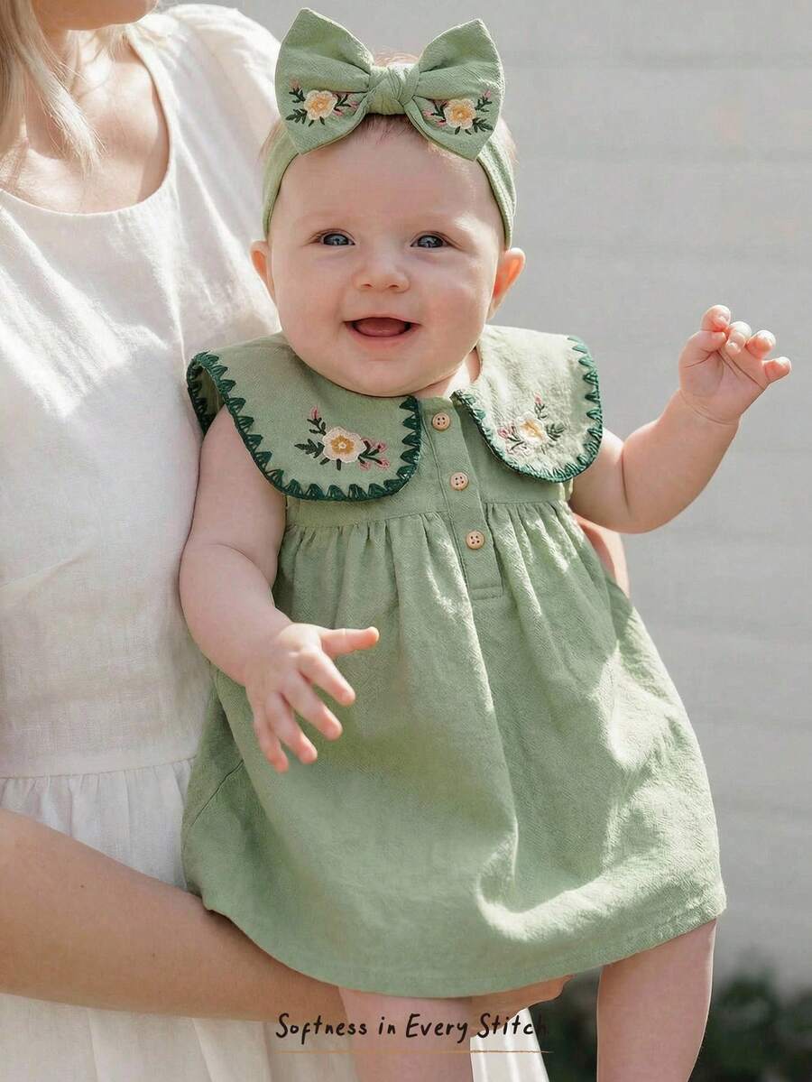 Cozy Pixies Newborn Baby Sleeveless Ruffled Collar Half-Placket Cute Dress - Multicolor - View 1