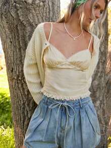 WESTFADE 绉纱编织花卉蕾丝宽松吊带背心，适合冬季、春季、度假、情人节、休闲、可爱、波西米亚风、西部风格等场合，适合纳什维尔、乡村音乐会等场合。 - 黃色 - 查看 1