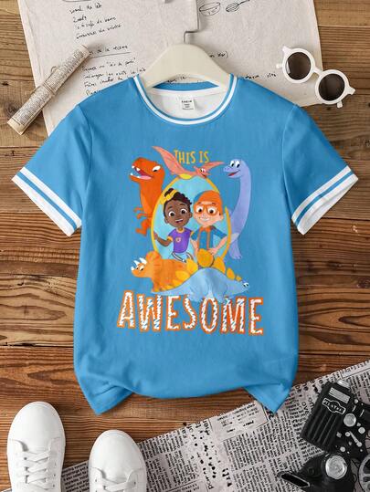 Blippi X SHEIN 男童极简印花圆领短袖T恤
