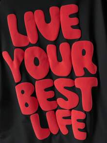 Manfinity Hypemode Men's Casual Fashionable Street Slogan Embossed Loose Fit Black T-Shirt, Suitable For Daily Commute In Summer - Black - View 4