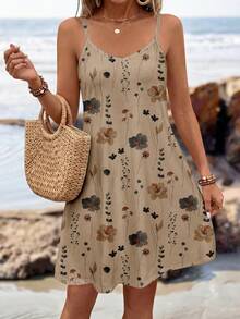 Sylviya Đầm ngắn dệt kim không tay in hoa, kiểu dáng thường ngày, phù hợp cho nữ, thích hợp cho mùa hè và kỳ nghỉ. - Nhiều màu - Xem 5