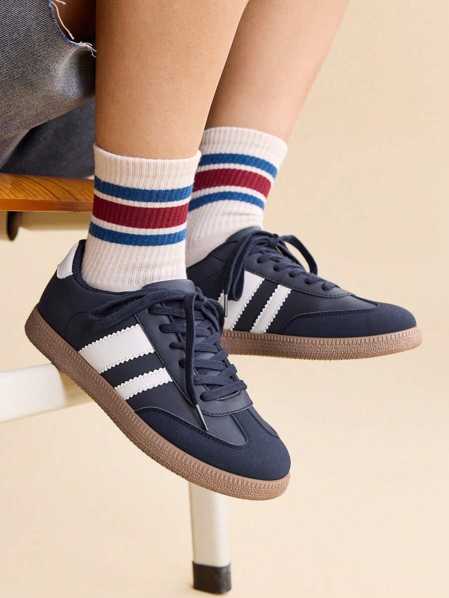 CUCCOO EASI Giày thể thao nữ retro đa năng, màu trắng đế bằng, mẫu mới mùa xuân 2024, thích hợp cho dịp Giáng sinh. - Màu xanh lam - Xem 1