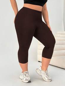 Solflare 黑色大码女式健身服、七分紧身裤、春夏服装 - 巧克力棕 - 查看 4