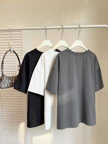 SHEIN EZwear 3件套加大码女式休闲波点圆领短袖T恤，春夏款，适合2026年嘉年华、外出、度假等场合。 - 彩色 - 查看 2