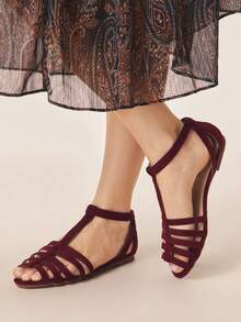 Styleloop Women Flat Sandals Holiday Travel Essential Boho - Burgundy - View 1