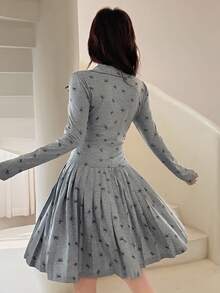 Feyla Vestido mini con cuello plisado elegante para mujer, para uso diario - Gris Claro - Ver 6