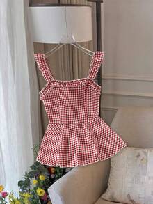 GlowEve Women's Elegant Red Spaghetti Strap Fitted Flared Hem Camisole, Spring/Summer - Red - View 6