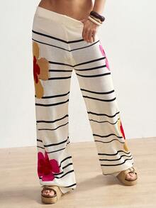 Bohemela 女士条纹休闲针织宽松直筒裤毛衣 - 黑色 - 查看 5