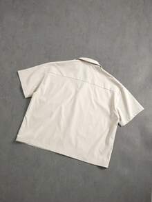 STYNVO Men's Casual Short Sleeve Front Button Lapel Neck Fashion Shirt, Summer - Beige - View 2