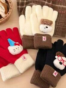 1pc Girly Winter Thermal Five-Finger Gloves | Cute Doll Fluffy Knit Gloves For Student Writing & Typing - Multicolor - View 8