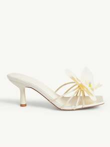 CUCCOO CHICEST Giày sandal nữ đơn giản màu đen họa tiết da rắn, mũi vuông, gót thấp, kiểu dáng thanh lịch, thích hợp cho đám cưới. - Màu vàng nhạt - Xem 4