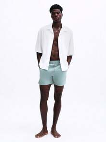 SUMWON 弹性腰带沙滩泳裤，饰有刺绣logo，直筒裤脚，夏季泳池休闲泳装，抽绳腰带 - 綠色 - 查看 7