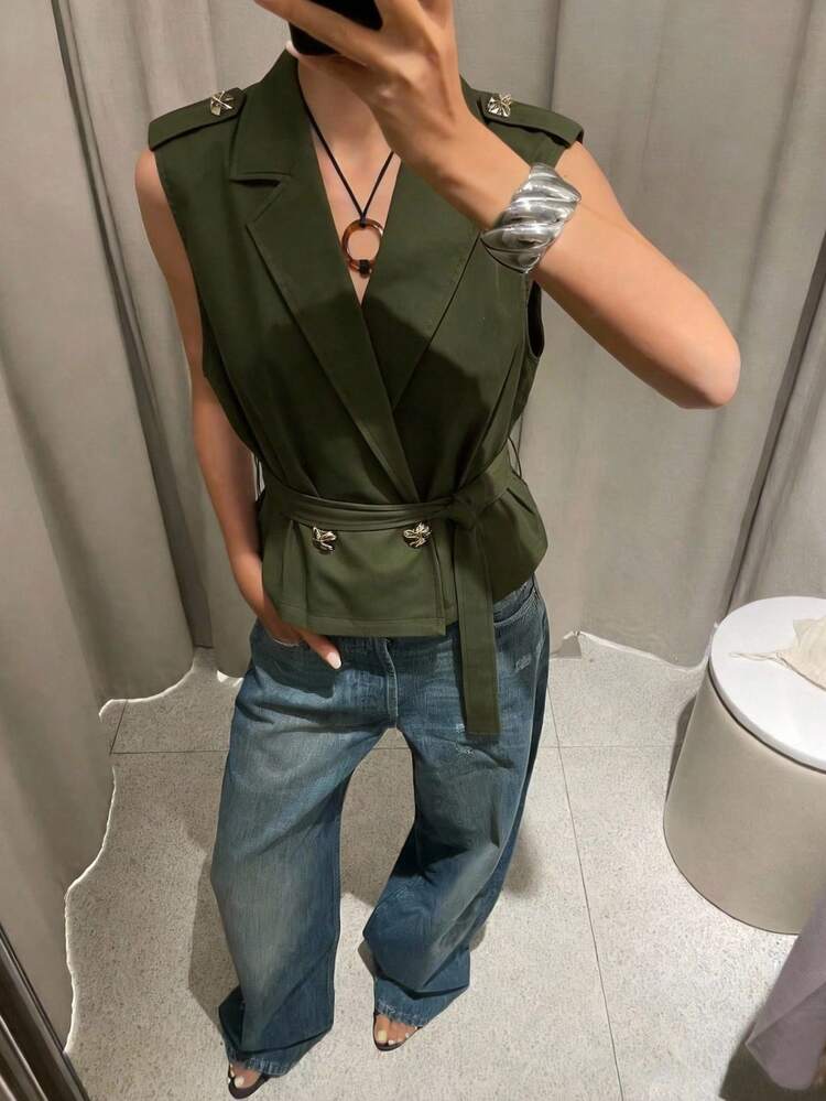 SHEIN Maija Women's Casual Solid Color Lapel Sleeveless Loose Blazer  Resort Wear 2026