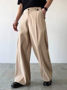 HUEFORM Quần dài nam trơn màu, dáng suông, kiểu dáng thường ngày, có đai lưng. - Màu Khaki - Xem 3