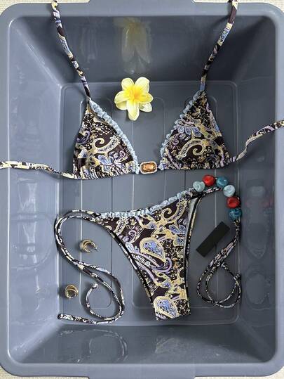 Soleia 复古蕾丝时尚度假风吊带比基尼套装