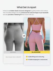 GLOWMODE 31" FeatherFit™ Cheeky Flare Buttery-Soft Sweat-Wicking Stretchy Adjustable Drawstring Waist Peekabum Design Flare-Leg Leggings Low Impact Yoga Pilates Studio Gym Daily Active Wear - Pink - View 2