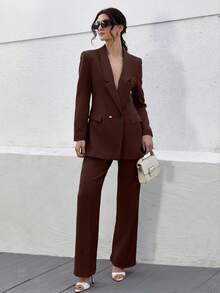 Women's Olive Green Elegant Suit Sets - Brown - View 3