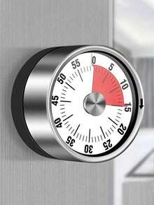 1 pieza Temporizador mecánico con imán en la parte posterior, temporizador de cocina, temporizador de cocción, temporizador circular de acero inoxidable, temporizador de cuenta regresiva de 60 minutos, sin batería requerida, herramienta de recordatorio de tiempo de cocina, adecuado para cocina, cocción, gimnasio, aula, oficina, restaurante, hornear, etc. - Blanco - Ver 1