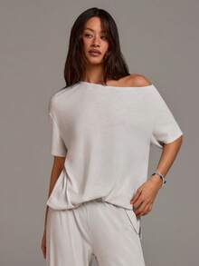 Athîral 2pcs Women Casual Oblique Shoulder Top And Pants Set - White - View 4