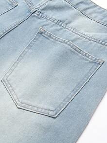 Manfinity Denimwave Men's Streetwear Distressed Wide Leg Capri Denim Shorts - Light Wash - View 7