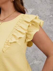 SHEIN Clasi Square Neck Double Layer Cap Sleeve Shirt With Bow Decor At Back - Cream - View 4