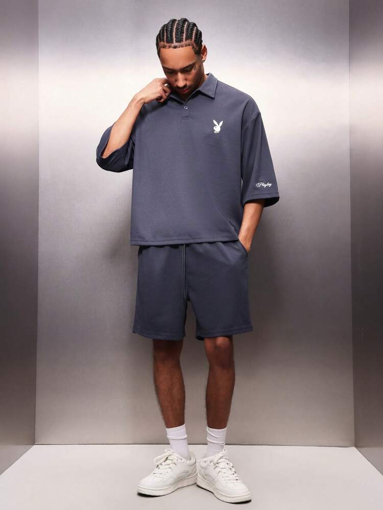 PLAYBOY X SUMWON Ribbed Polo And Shorts Co-Ord Set