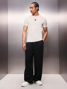 PLAYBOY X SUMWON Bunny Logo Crew Neck Short Sleeve Muscle Tee Ribbed Casual Streetwear Summer Essential White Regular Fit Men's T-Shirt - White - View 3