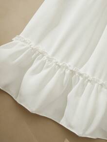 SHEIN Girls' Sleeveless White Dress, Pure White Tone Fresh And Gentle, Large Ruffle Flared Sleeves With Bowknot Back, Pastoral Cute Casual Minimalist Summer Girls Dress - White - View 6