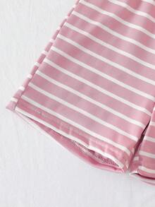 SHEIN Playful Pals Baby Girls' Casual Striped Romper, Spring/Summer - Pink - View 5