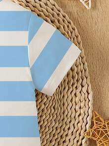 Souflis Souflis Unisex Baby Boy Casual Cute Cartoon Bear Striped Romper With Short Sleeve And Shorts, Suitable For Summer Daily Wear - Multicolor - View 5