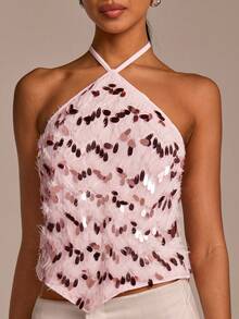 COSMINA 女士亮片不对称下摆衬衫，优雅浪漫的夏季婚礼宾客、派对、鸡尾酒会、约会、海滩度假、休闲穿着之选 - 彩色 - 查看 1