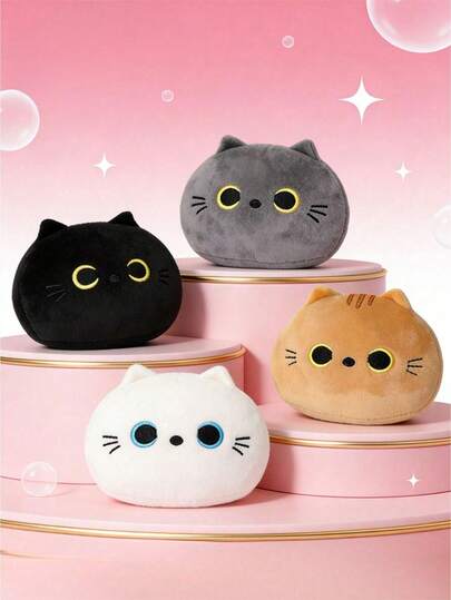 POKOJA LAND - BESTSELLERS Cute Cat Pillow, Kitten Shape Plush Toy, Available In White Brown Gray And Black, Soft Fabric Touch, Suitable As Children's Birthday Holiday Gift, Home Decoration And Backpack Decoration