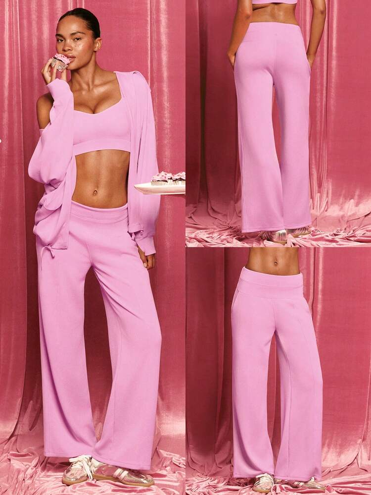 28" Petite SoftCalm Modal Silk Touch Wide Leg High Waist Lounge Pants With Side Pockets Daily Casual Spring Summer