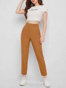 EURMUSE Women's Solid Color Simple Daily Suit Pants  - Camel - View 5
