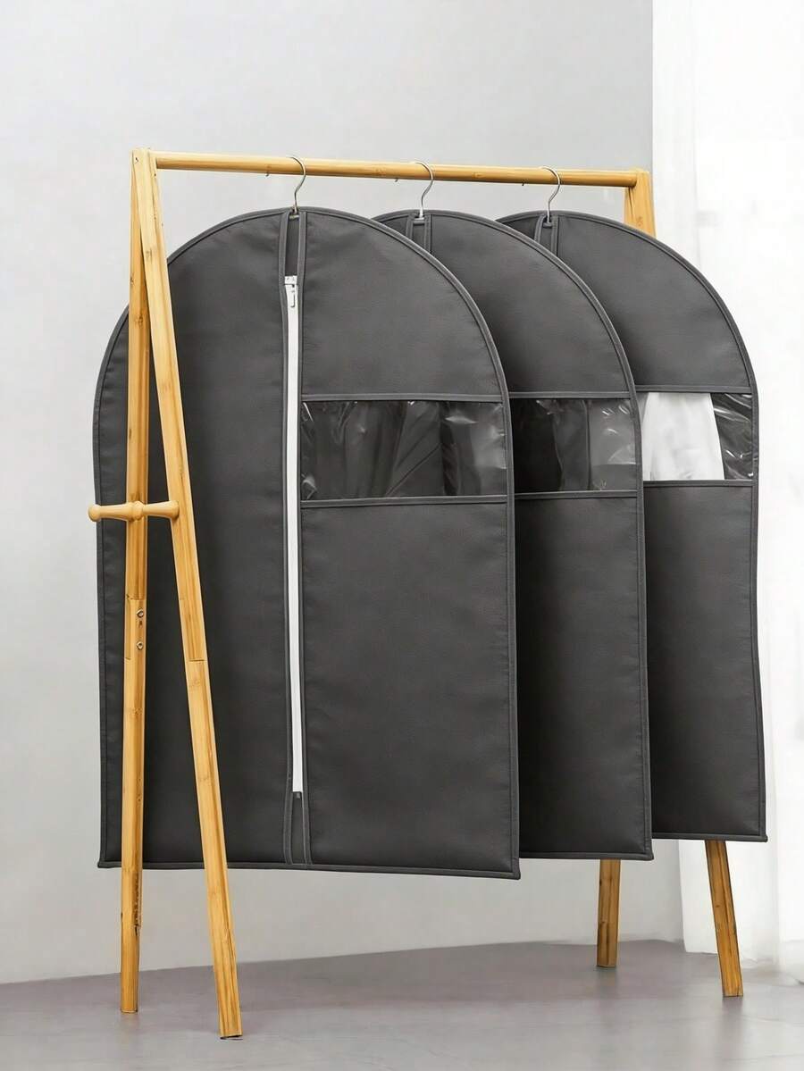 1 pieza Funda de armario plegable de tela no tejida, a prueba de polvo, con ventana transparente para trajes y vestidos, organizador para almacenamiento, viajes, oficina, hogar, regalo de San Valentín, ahorro de espacio, transpirable, ligero, portátil, bolsa de almacenamiento multiusos duradera para hombres, mujeres, niños y niñas - Negro - Ver 1