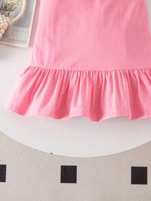 SHEIN Baby Girl Cute Summer Knitted Pink Collegiate Heart Pattern Collar Dress - Pink - View 5