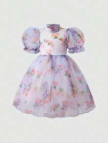 女童碎花泡泡袖翻领连衣裙 - 彩色 - 查看 5