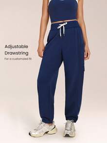 GLOWMODE 日常穿着，轻盈保暖，抓绒面料，可调节撞色抽绳腰带，带口袋，工装慢跑裤，日常休闲街头风。 - Dark Blue - 查看 3