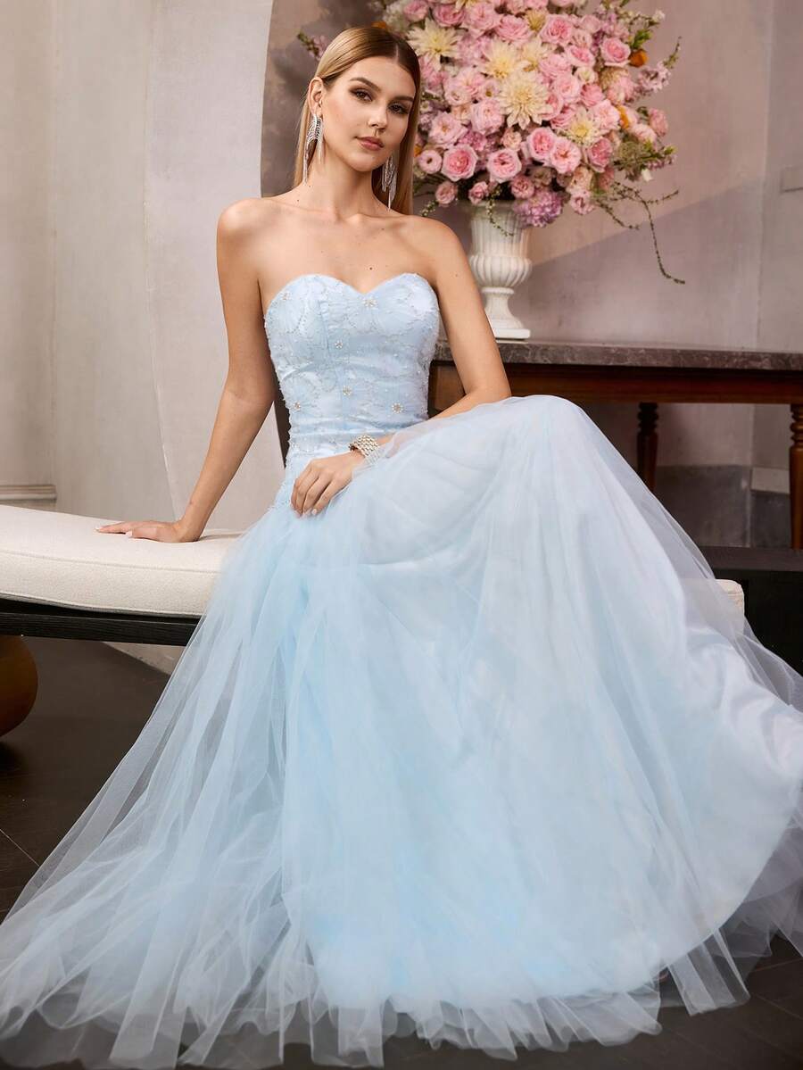 MOTF Soiréza CONTRAST LACE MESH TUBE COCKTAIL DRESS - Blue - View 1